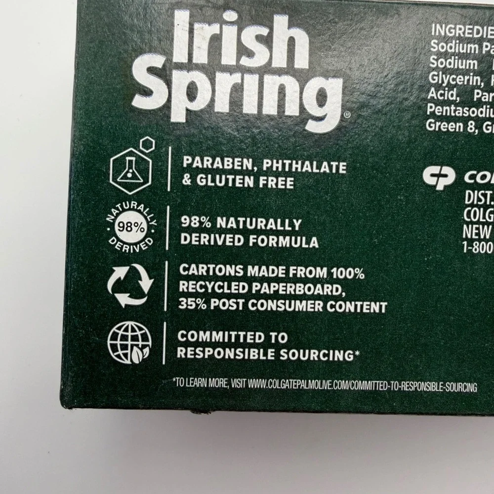 Irish Spring Original Deodorant Soap 4 Bars 3.7 oz No Flaxseed Linseed‎ Oil New